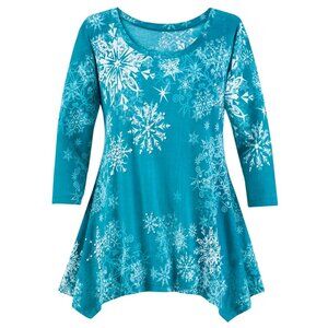 New XXL Teal Sparkling Sequin Snowfall Christmas Holiday SharkBite Knit Tunic